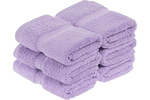 Superior Egyptian Cotton Pile Face Towel/Washcloth Set of 6, Ultra Soft Luxury Towels, Thick Plush Essentials, Absorbent Heavyweight, Guest Bath, Hotel, Spa, Home Bathroom, Shower Basics, Purple