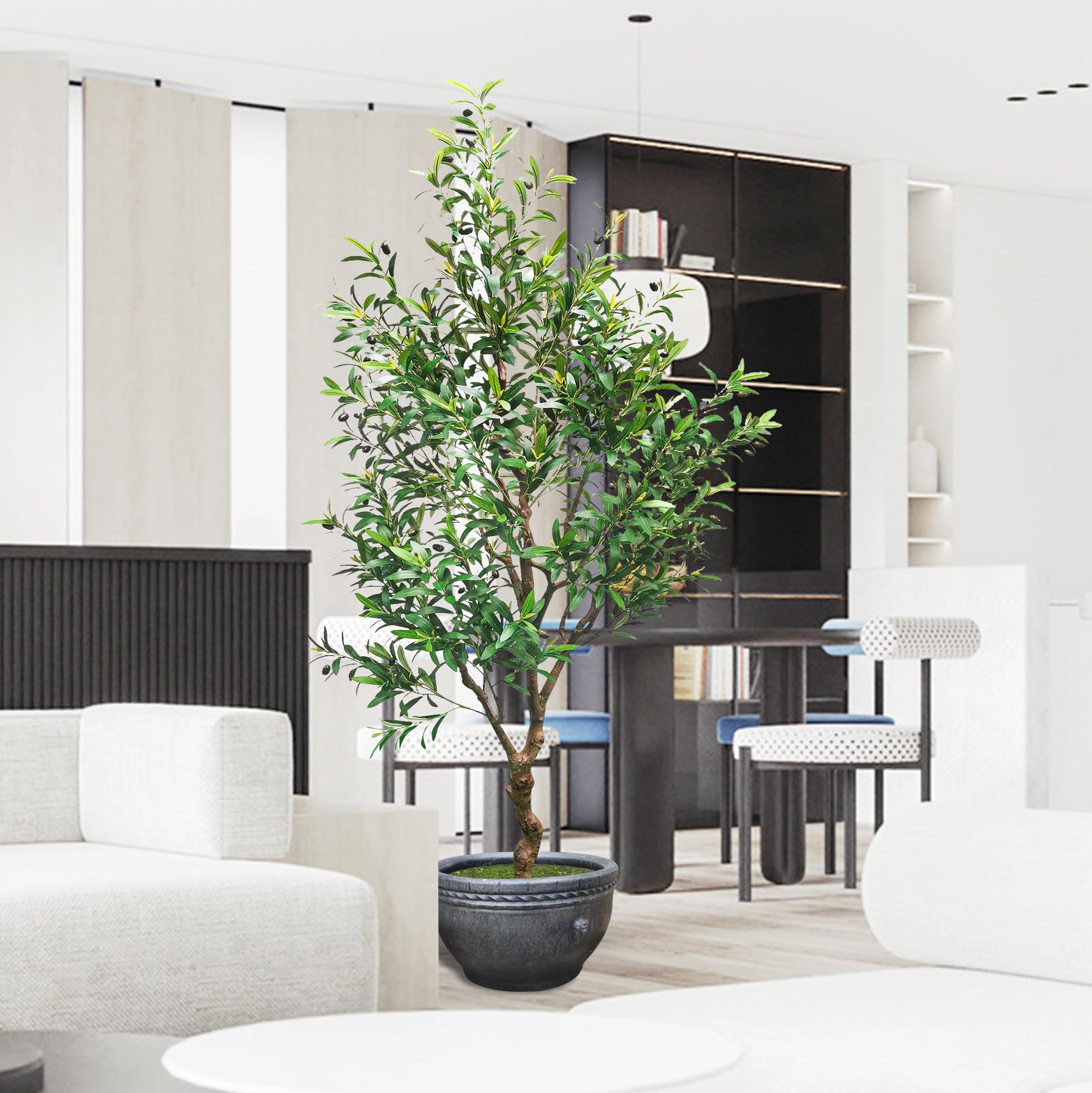 Photo 1 of Faux Olive Tree Artificial Indoor 7 FT - Borojinmed Fake Olive Tree with Lifelike Branch & Realistic Leaves & Plump Fruits, Tall Artificial Trees for Home House Office Decor Indoor.