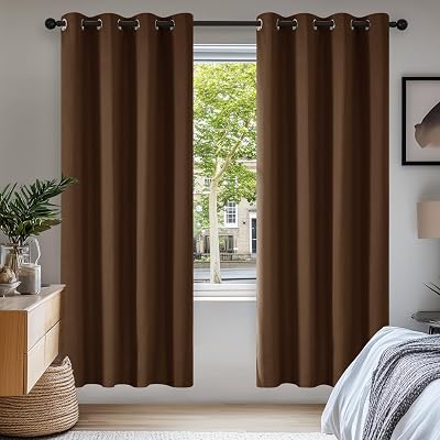 Deconovo Functional Thermal Blackout Curtains Eyelet 2 Panels Brown W52xL72