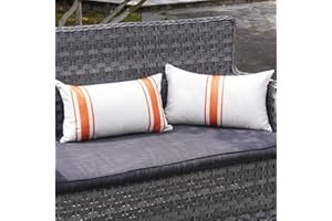ONWAY Fall Outdoor Pillow Covers Waterproof 12x20 Set of 2 Autumn Decorative Throw Pillow Cover Beige and Dark Yellow Striped Outdoor Pillows for Patio Furniture