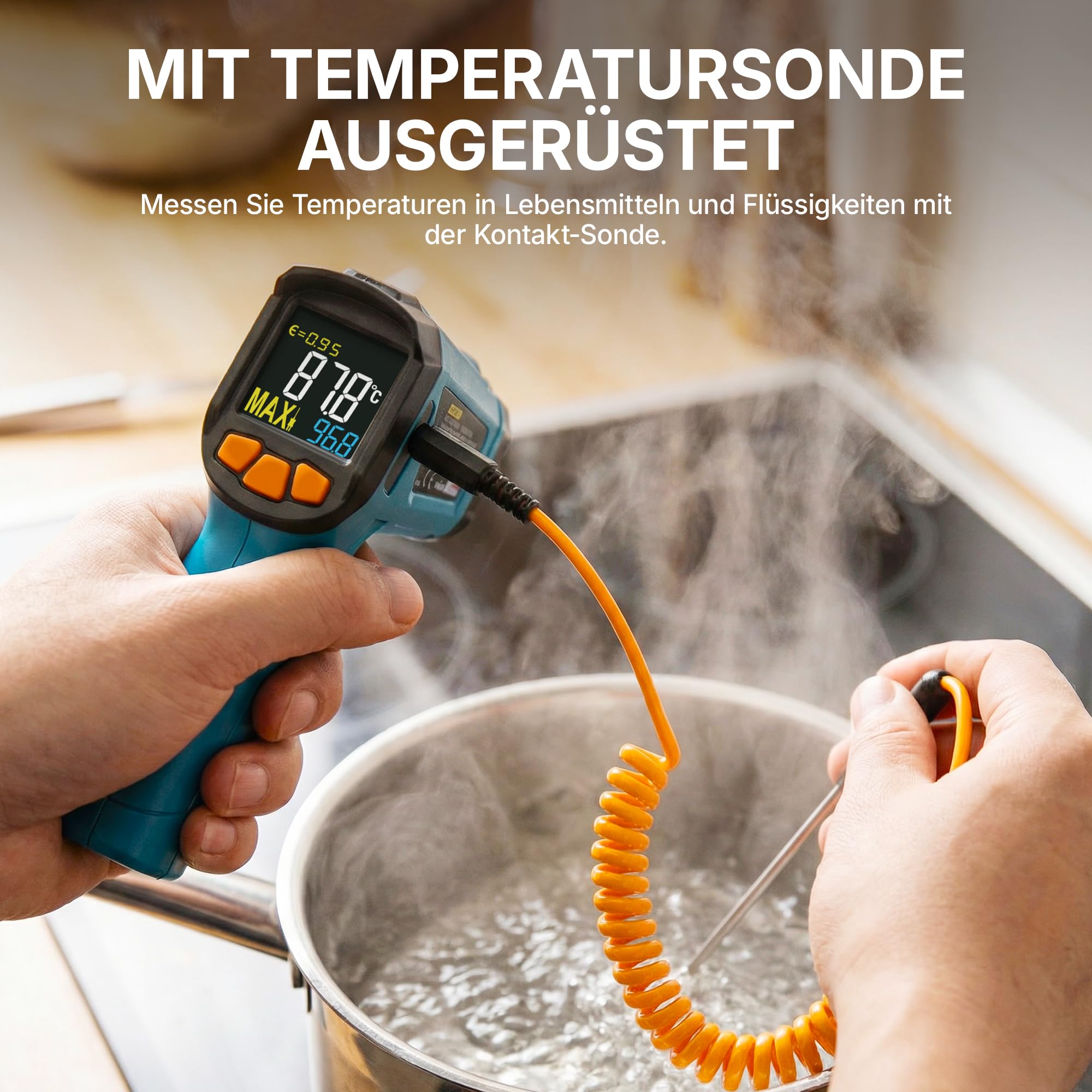 Infrarot Thermometer(nicht für Menschen) -50°C bis 800°C Tilswall IR Digital Laser Temperaturmessgerät mit Kochen LCD Display für Kochen/Barbecue/Pizza Oven/Gefrierschrank/Industrie 6