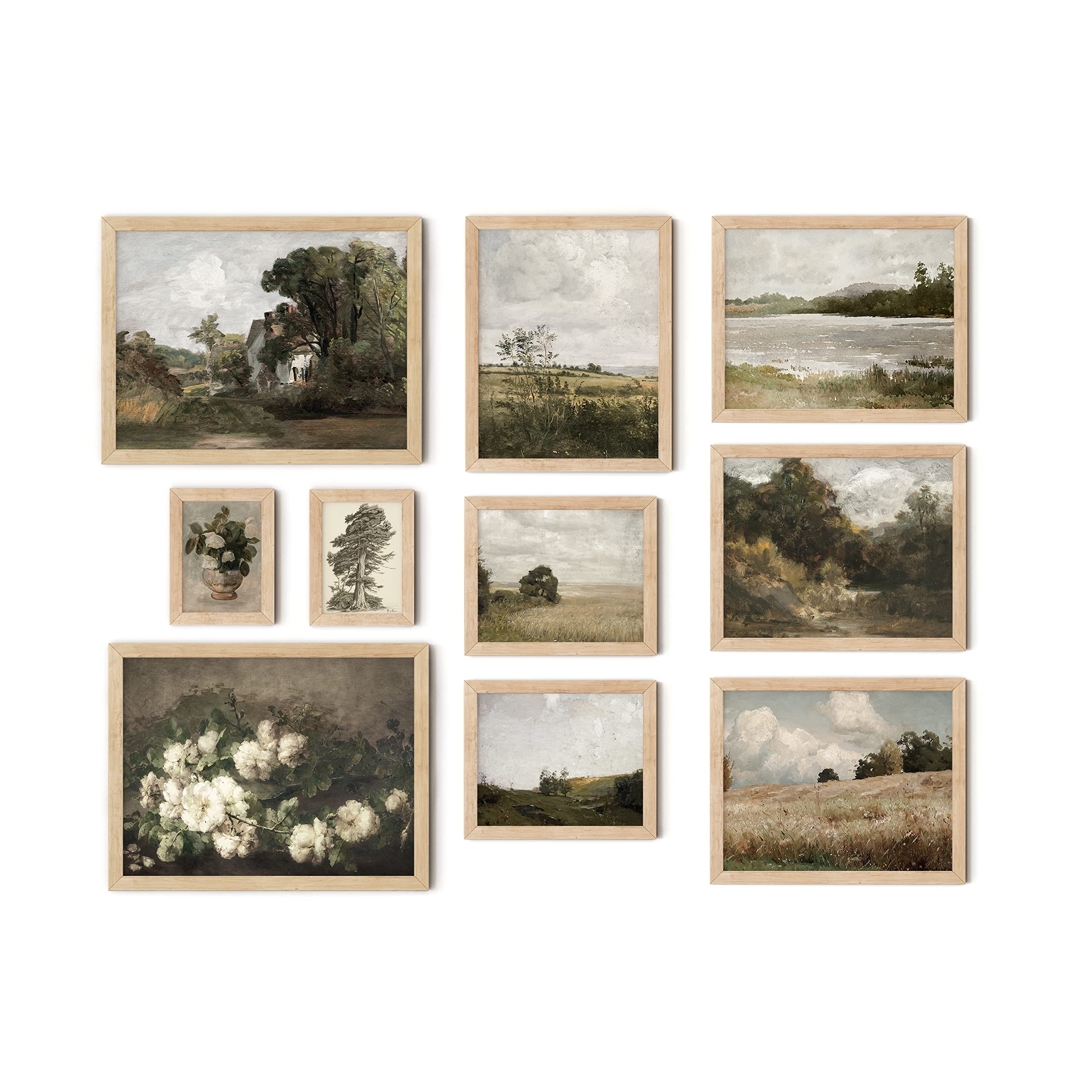 TwoDays Set of 10 Vintage Farmhouse Wall Art Prints, Large French Country Decor, Cottagecore Gallery Wall Art Posters for Bedroom, 12"×16" Largest, UNFRAMED