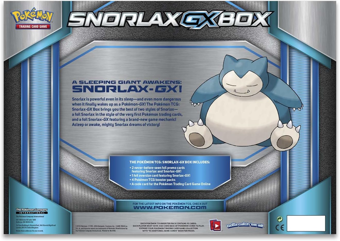 Pokemon Snorlax GX Box Includes Rare Extra Large card 4 Booster Packs 2