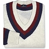 Brooks Brothers Mens Preppy Striped Wool V-Neck Sweatshirt Sweater,