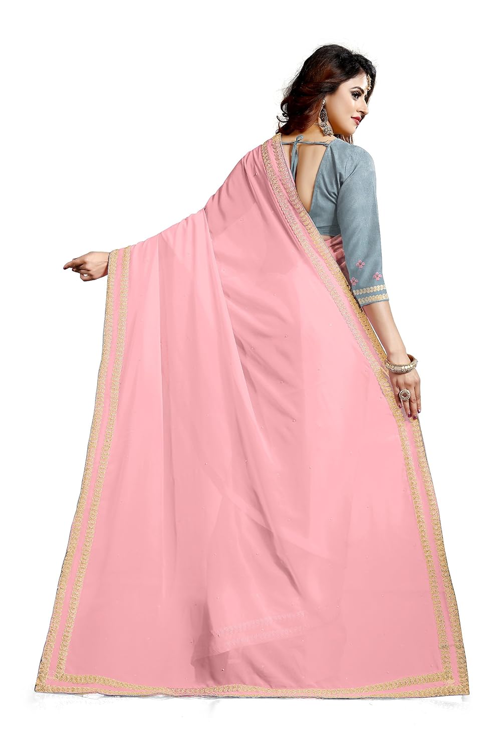 saree center women's georgette saree with blouse piece material