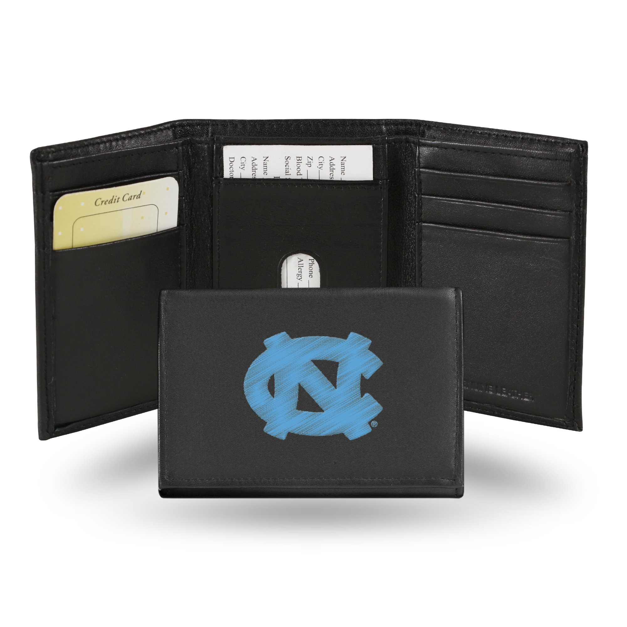 Rico Industries NCAA Embroidered Leather Trifold Wallet, North Carolina Tar Heels