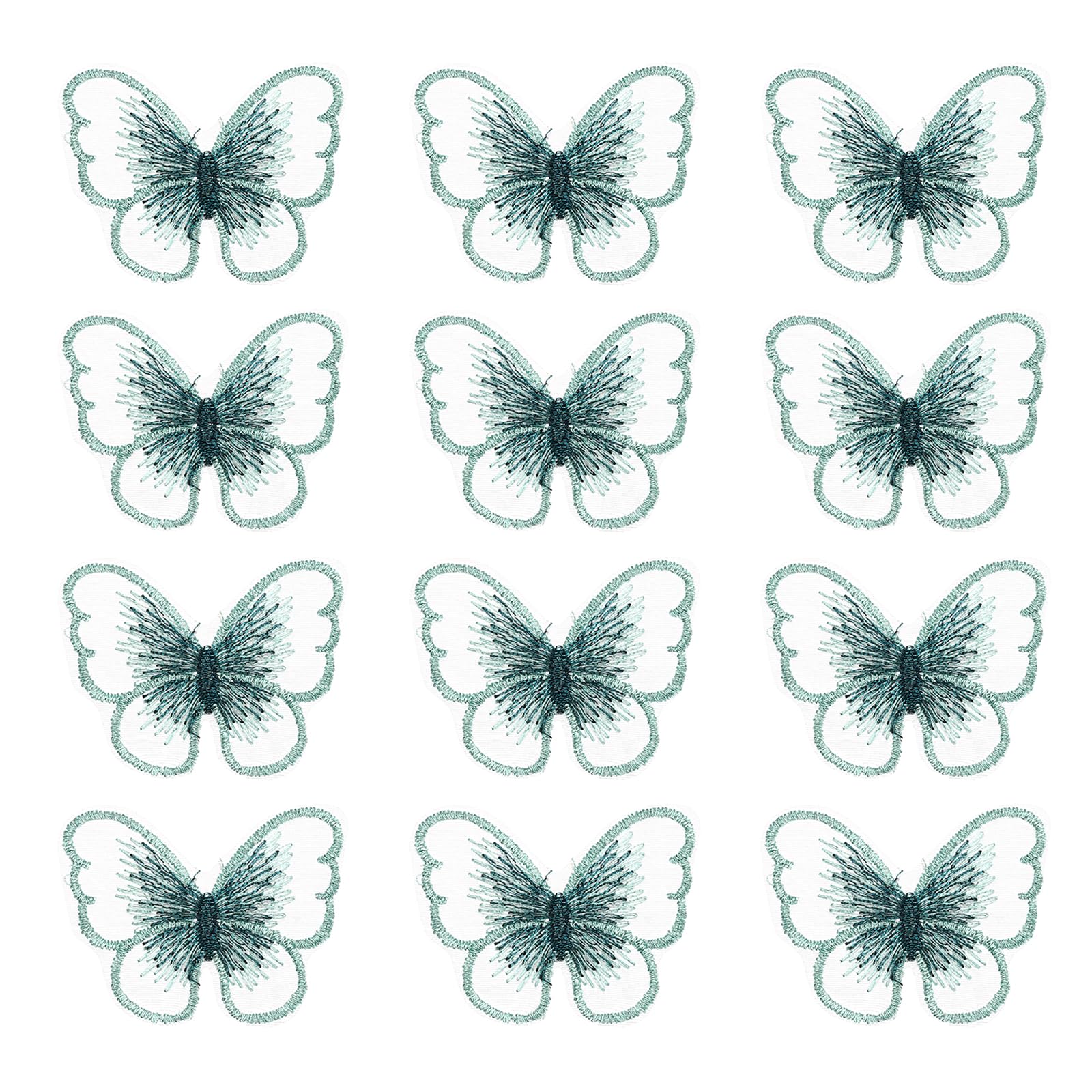 PATIKIL Butterfly Lace Applique, 12pcs Butterfly Patches Lace Fabric Butterfly Applique Patches Embroidery Trim for Clothes Dresses Craft, L, Dark Green
