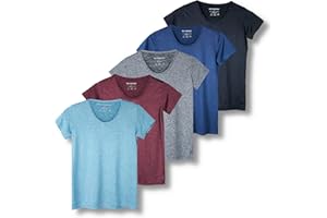 Real Essentials 5 Pack: Women's Dry Fit Tech Stretch Short-Sleeve Crew Neck Athletic T-Shirt (Available in Plus Size)