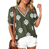 BTFBM Casual Summer Shirts for Women Beach Fashion Going Out Tops Vacation Short Sleeve Floral Boho Blouses Tunics
