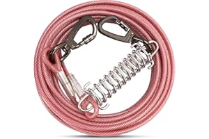 AYIFFWTEO Pink Tie Out Cable with Spring for Dogs,10/20/30/50FT Long Dog Leash,Dog Runner for Yard Heavy Duty,Dog Chains for Outside, Sturdy Long Line Lead for Dogs Training Outdoor in Camping(Pink,30ft)