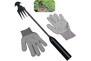 Doubleggs Weed Puller Tool, 4 Teeth Durable Garden Weed Pulling Tool, Portable Garden Weeder Tool with Gloves for Vegetable Gardening, Backyard Farm Weeding Tool (11.81 inch / 30 cm)