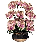 CXGS Orchids Artificial Flower Real Touch Faux Orchid in Large Ceramic Vase 23.6'' Realistic PurpleSpots Fake Phalaenopsis Floral Arrangements Centerpiece Table Home Indoor Decor