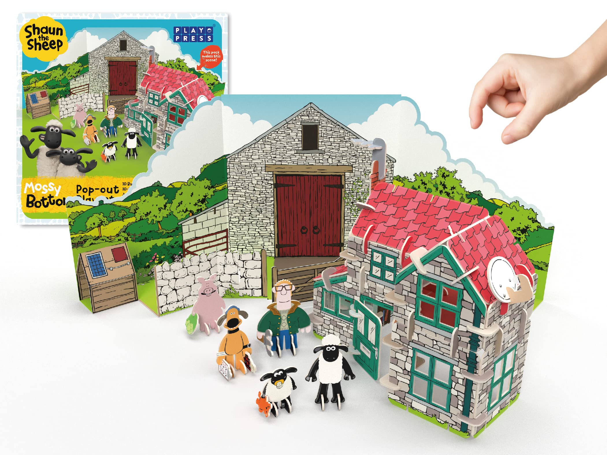 PLAYPRESS Shaun The Sheep Mossy Bottom Pop-out Playset - Includes Farmers House, Shaun, Timmy & Other Characters - Eco-Friendly Building Toys - Ages 5+
