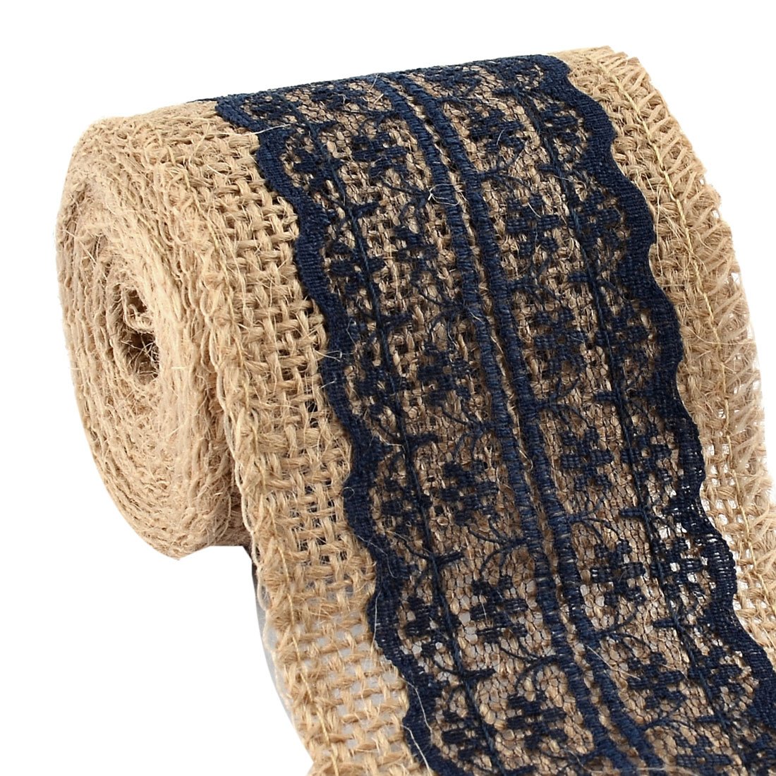 Sourcingmap Burlap Hessian Strap Art Crafts Lace Ribbon Roll Trim Edge 2.2 Yards Navy Blue for Wedding