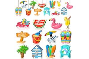 Purpeak 24 Pcs Summer Tree Ornaments Beach Wood Hanging Decoration Hawaiian Wooden Slices Pendant Summer Tree Hanging Ornaments Gift Tags Tropical Party Decor for Luau Party Supplies