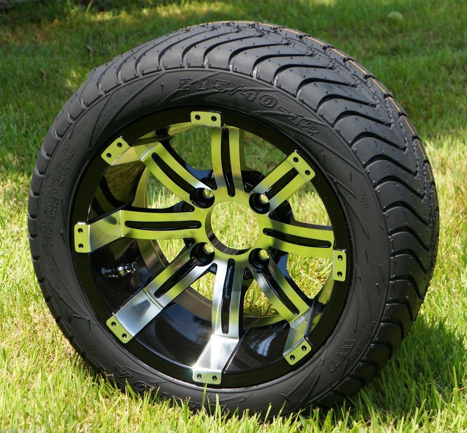 GOLF CART 12" BLACK/MACH TEMPEST WHEELS & 215/40-12 DOT LOW PRO TIRES-SET OF 4