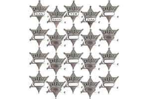 Metal Sheriff Badges - (Pack of 24) Silver Star Name Badges with Stickers for Personalized Names, Western Cowboy Dress Up Dep
