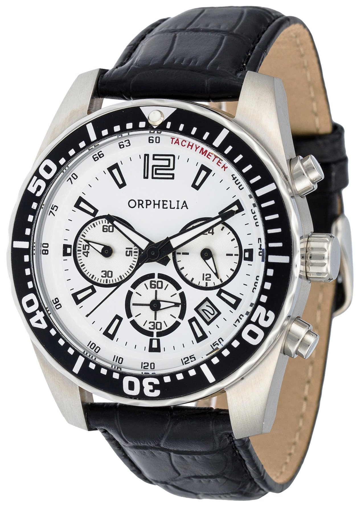 Orphelia Men's Quartz Watch with Black Dial Chronograph Display and Black Leather Strap