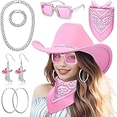 Hercicy 7 Pcs Western Costume Outfit Women Glitter Hat Sunglasses Bandana Bracelet Earring Accessory Halloween Cosplay
