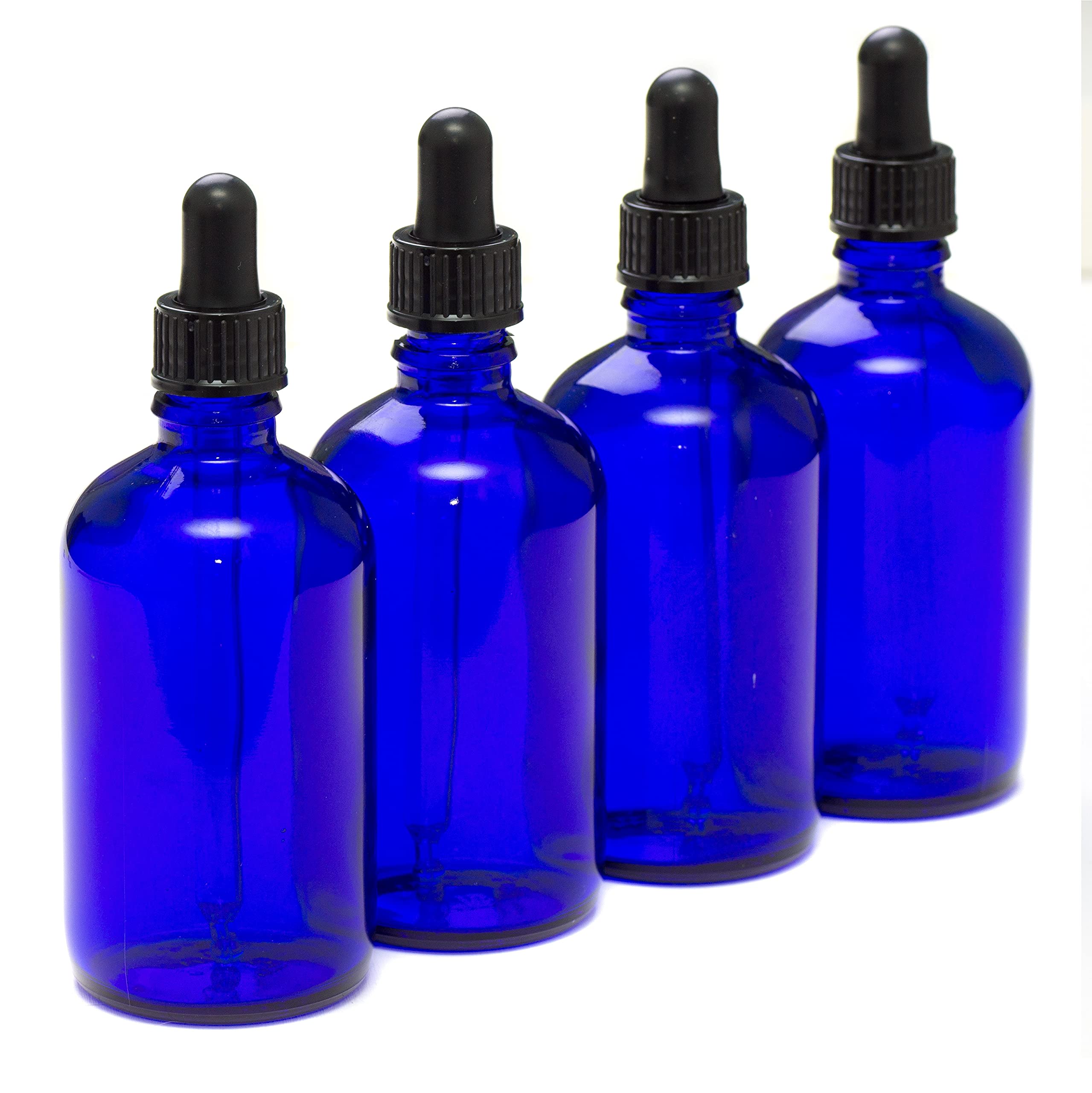 Aura 100ml Blue Glass Bottles with Glass Pipettes - Pack of 4