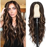 NAYOO 26 Inch Long Curly Middle Part Synthetic Heat Resistant Fiber Wig for Women - Daily Use Party Wig in Dark Brown