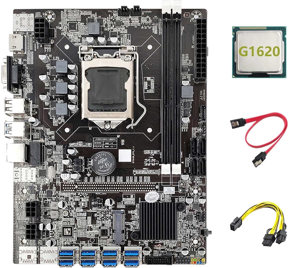 Nicfaky B75 ETH Mining Motherboard 8xPCIe USB Adapter G1620 CPU 6pin 8pin Cable