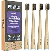 PRIMALS Horse Bristle & Bamboo Toothbrush (4-Pack) - Luxurious & Soft Horse Bristles - Fully Biodegradable - Plastic & Nylon Free - Quick Dry Design