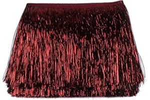 YYCRAFT 8" Wide Tinsel Fringe Tinsel Trim Dance Costume Fringe Trimming Shiny foil Effect(5 Yards,Burgundy)