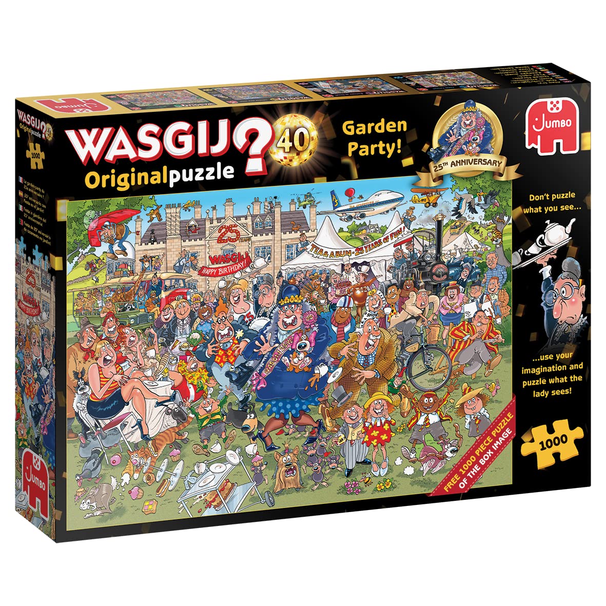 Wasgij Original 40, 25th Anniversary Garden Party - 1000 Piece Jigsaw Puzzles for Adults - Challenging Brainteasing Adults Jigsaw Puzzle, Uncover the Puzzle - 100% Recycled Cardboard, 1000pcs, Jumbo