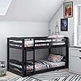 DHP Phoenix Twin Bunk Bed with Ladder, Black, Space-Saving Design, Solid Wood Construction