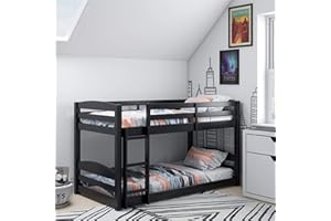 DHP Phoenix Twin Bunk Bed with Ladder, Black, Space-Saving Design, Solid Wood Construction
