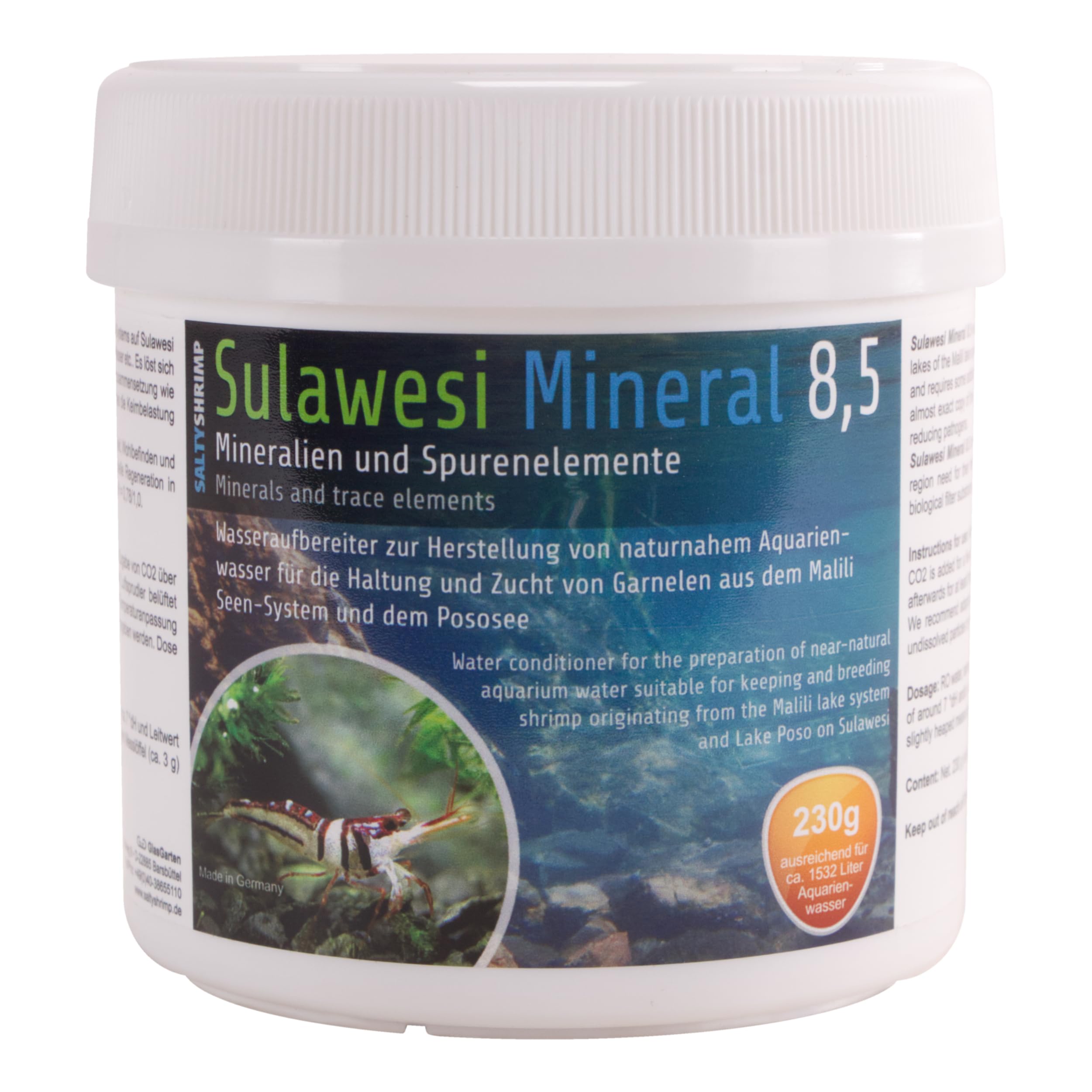 SALTYSHRIMP Sulawesi Mineral 8,5 | 230g - Sulawesi salt for hardening osmosis water, rainwater etc.. Reduction of bacterial load due to high pH value of 8.5
