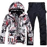 SnowElve Mens Ski Jacket and Pant Set Waterproof Ski Outfits for Men Snowboarding Jacket Winter Warm Mens Snow Suit