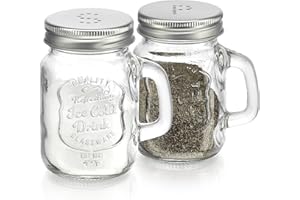 Salt and Pepper Shakers Set – Mason Jar Salt and Pepper Shakers with Stainless Steel Lids & Handles, Clear Glass Farmhouse Ki