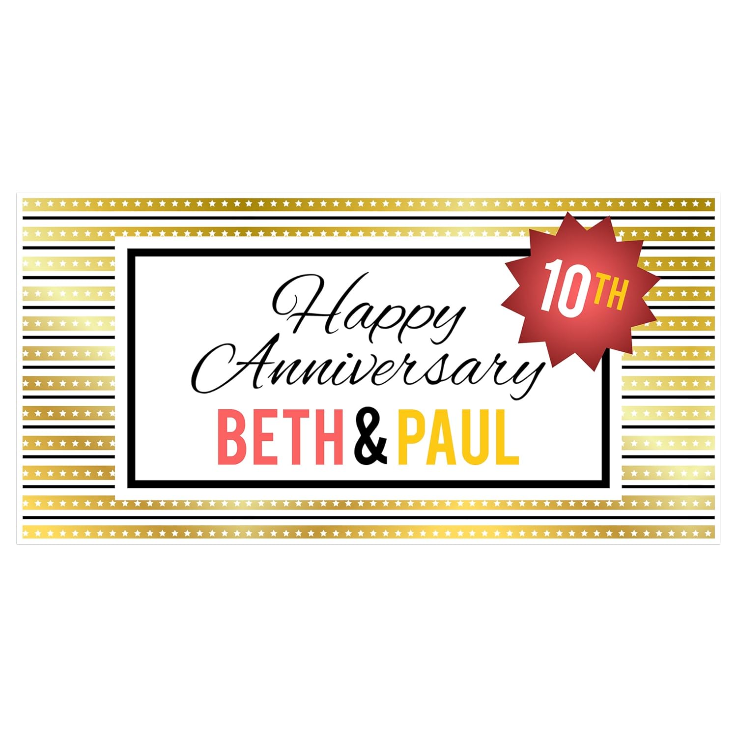 Gold Stripes Wedding Anniversary Banner Personalized Party
