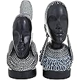 Deco 79 Polystone Woman Decorative Sculpture African Home Decor Statues, Set of 2 Accent Figurines 5"W, 11"H, Black