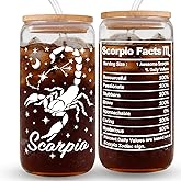 FatWongcoi Scorpio Gifts - Scorpio Birthday Gifts for Women - Zodiac Coffee Cup For Coworkers - 16oz Astrology Star Sign Glass Cup with Lid - Constellation Tumbler for Mom Boss Lady