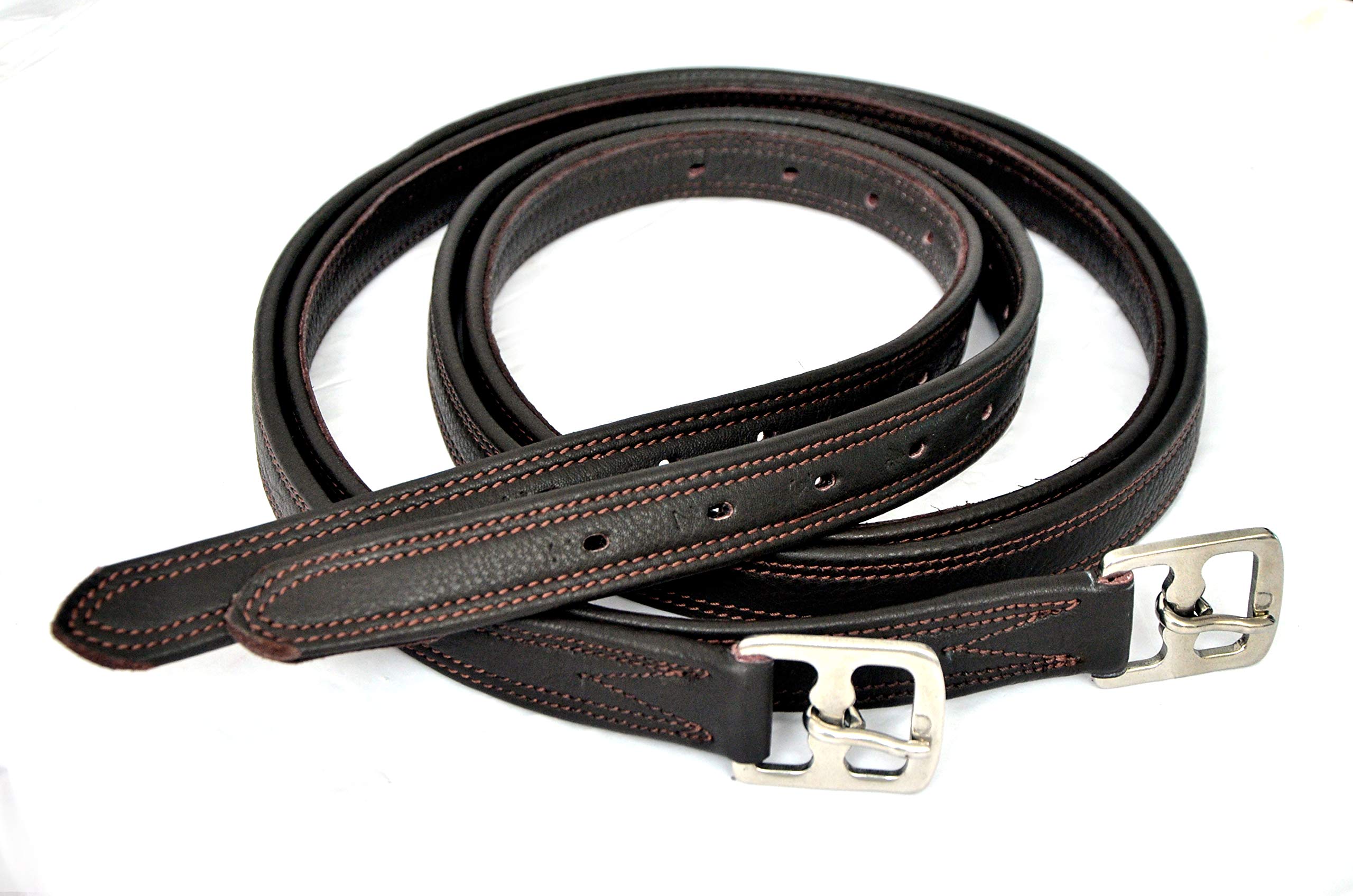 Equipride Leathers Stirrups for saddles "Denver" Non Stretchable Nylon Core Bonded Black & Brown (Brown, 54")