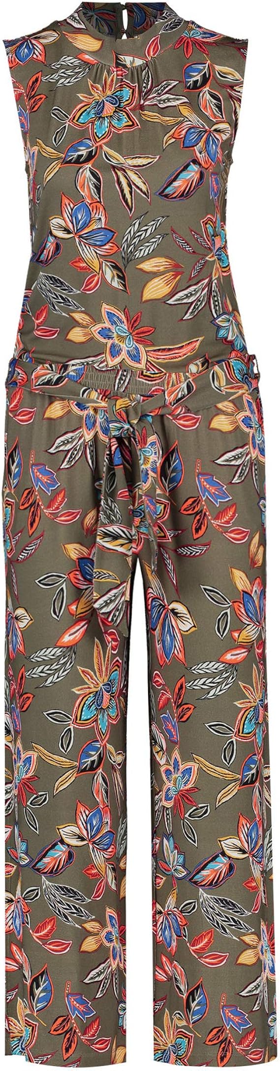 Taifun Damen Ärmelloser Jumpsuit lässige Passform Soft Khaki Gemustert