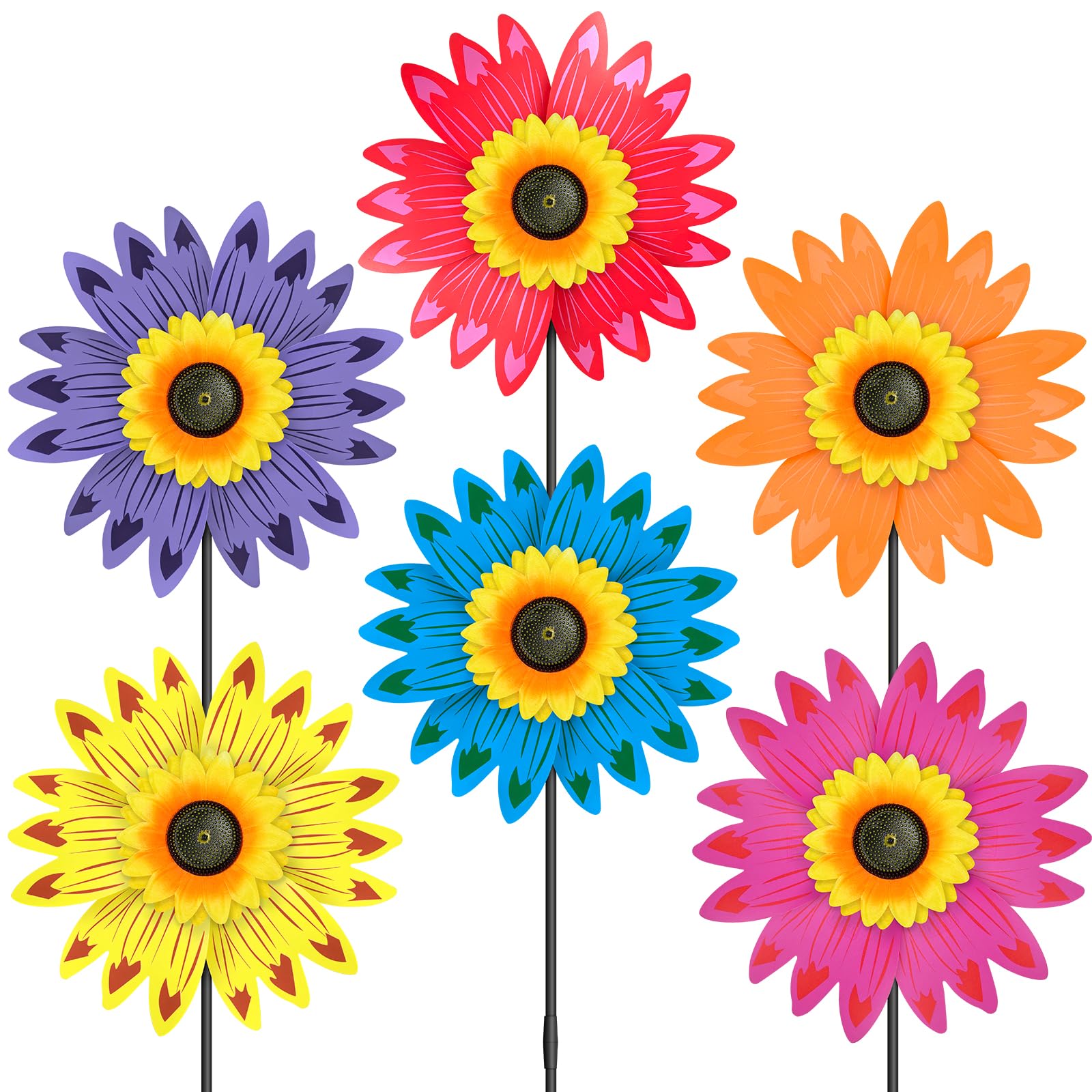 Photo 1 of DECEED 6PCS Sunflower Wind Spinners with Stakes 14" W x 29" H Wind Spinners Lawn Pinwheel Sunflower Windmill Outdoor Multicolor Pinwheels for Yard Decoration