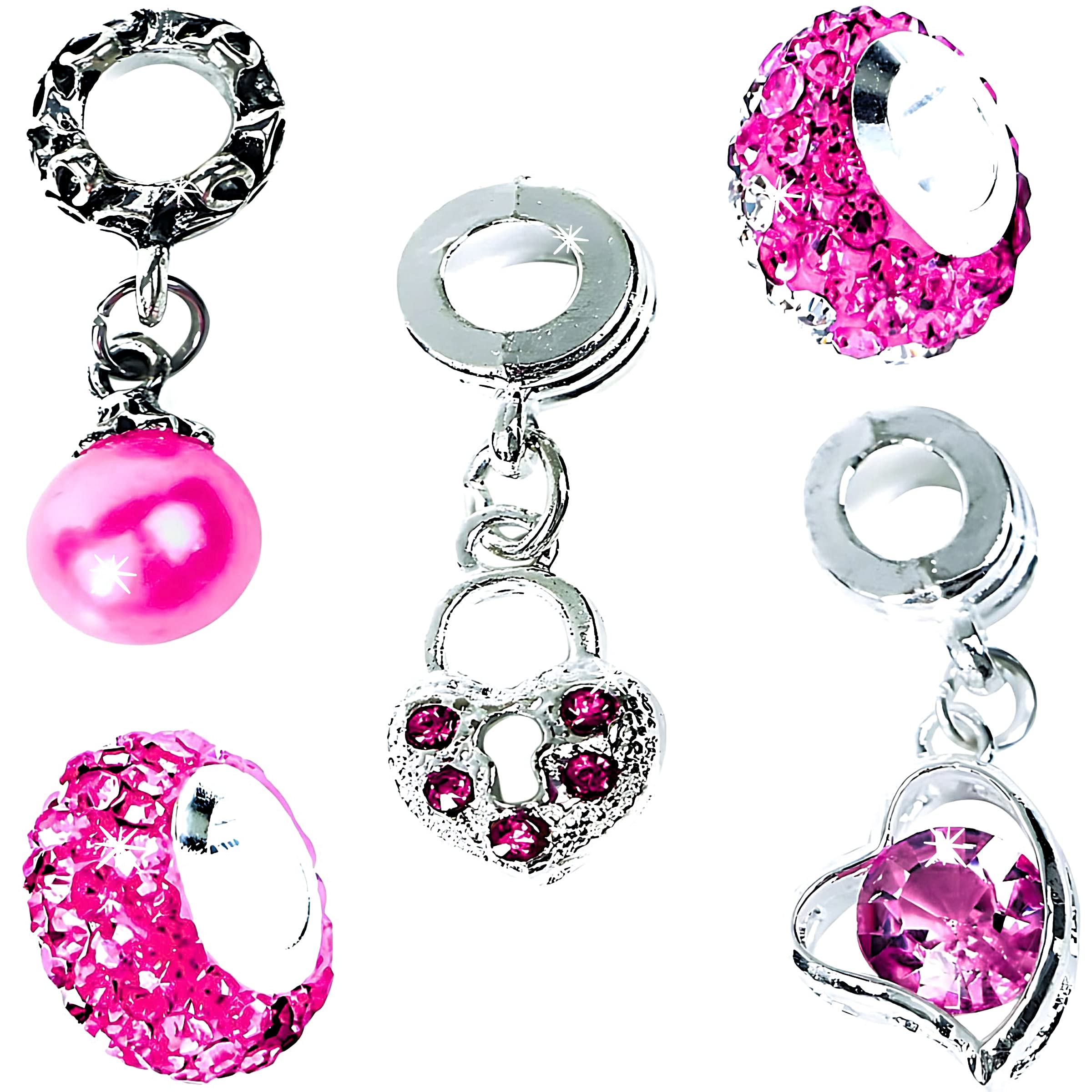 RKC Divine Design By RKC Jewelz London 5Pc Pink Crystal Heart Charms for Bracelets Necklaces – Romantic Valentine Birthday Mothers Day Gifts Girls Teens Mum Daughter