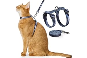PetThem Cat Harness and Leash Set - Escape Proof Adjustable Cat Harness, Comfortable Soft Lightweight, Use Safe & Easy, Walking Travel Kitten Harness for Small Medium Large Cats (Brooklyn Grey)