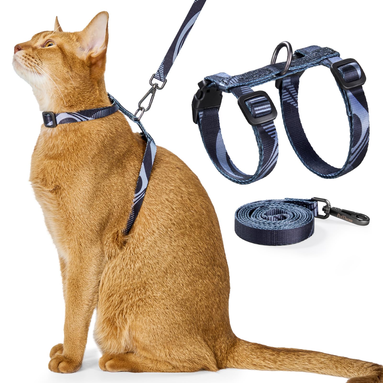 Photo 1 of Cat Harness and Leash Set - Escape Proof Adjustable Cat Harness, Comfortable Soft Lightweight, Use Safe & Easy, Walking Travel Kitten Harness for Small Medium Large Cats (Brooklyn Grey)