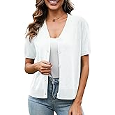 VIISHOW Short Sleeve Lightweight Summer Cardigan for Women, Button Down Open Front V Neck Crochet Knit Cropped Bolero Shrugs