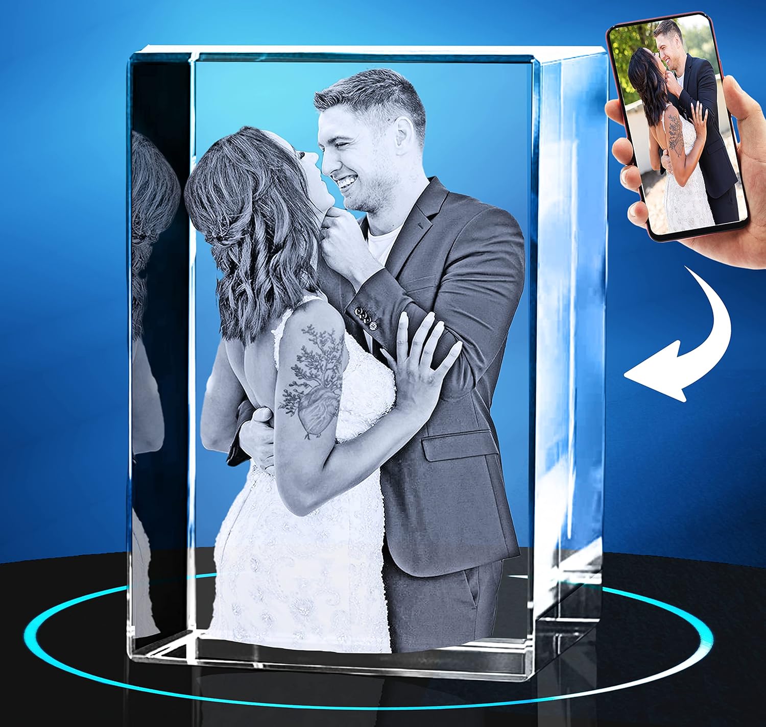 Photographs - Picture It 3D - Crystal Photo, Personalized 3D Portrait Laser Engraved Picture Upload Your Own Photo Customized Gift (Small, Portrait)