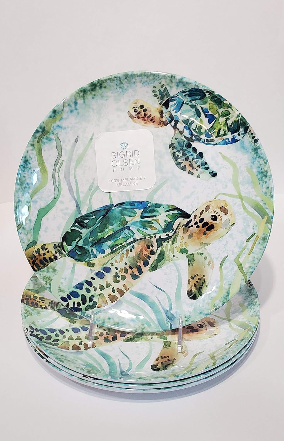 coastal collection outdoor living sea turtle melamine dinnerware on Sigrid Olsen Green Sea Turtle Melamine Dinner Plates Set Of 4 Ocean Scene Brand New Dishwasher Safe Shatterproof 11 Plates Dinner Plates Amazon Com