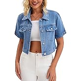 CIMUK Women's Short Sleeve Denim Jacket Trendy Classic Casual Summer Cropped Jean Jacket