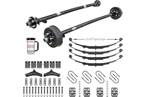 Rockwell American Tandem 3,500 lb Trailer Axle Running Gear Set w/Hanger Kit (89" Hubface, 74" Spring Center) Electric Brakes on 1 Axle