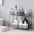 EKNITEY Spice Rack Organizer for Countertop, 2 Tier Bathroom Shelf, Desktop Makeup Organizer, Small Storage Rack for Kitchen, Bath Room, Bedroom and Office (Black)