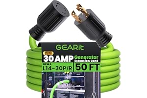 GEARit 30-Amp Generator Extension Cord, 120/250-Volt, 4-Prong, 7500W, NEMA L14-30P/L L14-30R, 10 Gauge SJTW Locking Power Cor